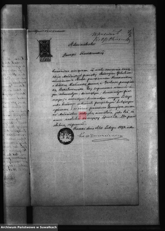 image.from.unit.number "Kniga Dokumentov Bakalarževskogo Rimsko- Katoličeskogo Prichoda k Aktam Brakosočetavšichsja v 1892 godu"