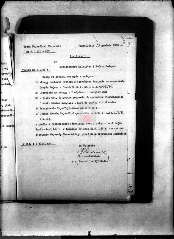 Obraz 12 z jednostki "Freter Herbert z Szerokiego Kamienia powiatu szubińskiego. Skarga do N.T.A. z powodu odmowy zezwolenia na przewłaszczenie"