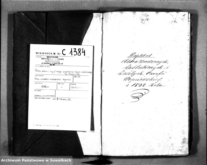 image.from.unit.number "Duplikat Aktów Urodzonych, Zaślubionych i Zeszłych Parafii Kopciowskiey z 1832 Roku."