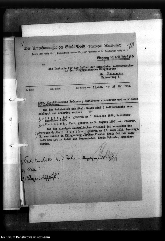 Obraz 14 z jednostki "Kreis Grätz (Grodzisk). Wykazy i korespondencja w sprawie miejscowych Niemców, którzy zginęli w 1939 roku"