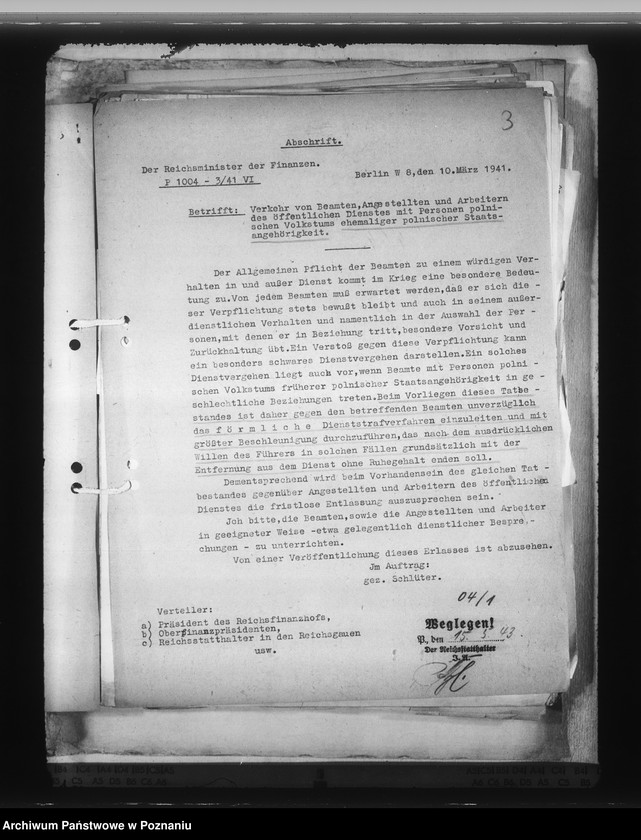 Obraz 7 z jednostki "Zarządzenia i korespondencja w sprawie organizacji Dienstarafkammer Posen"