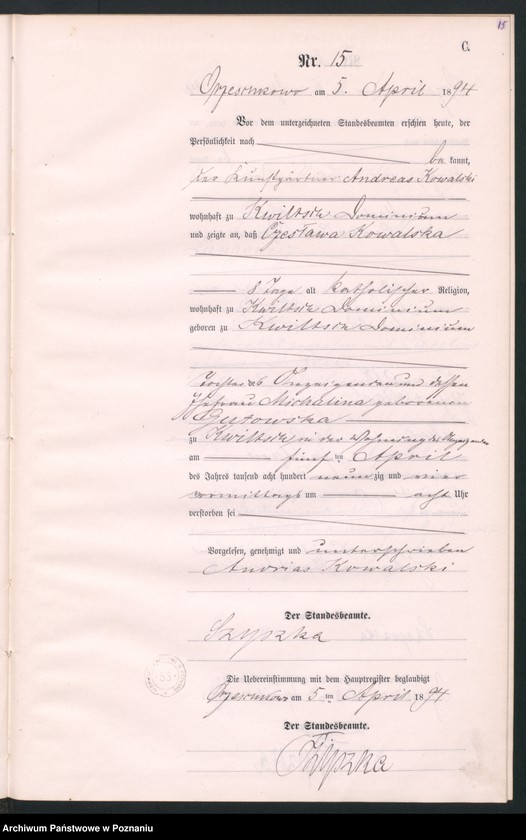 Obraz 18 z jednostki "Księga zgonów"