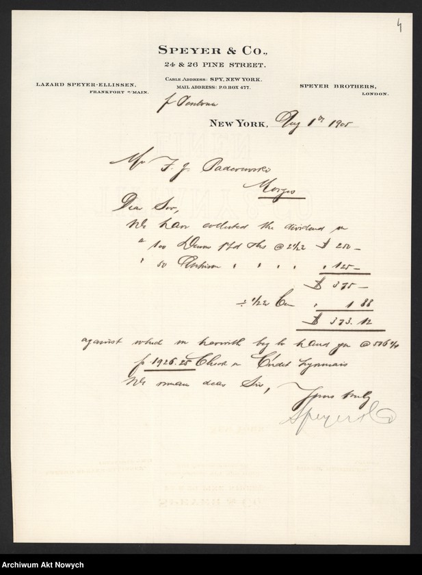 image.from.unit.number "Spyer and Co. (New York) Korespondencja, zestawienia"