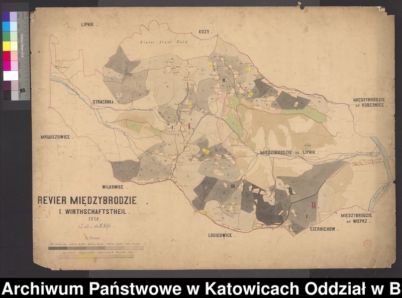 image.from.unit.number "Mapa przeglądowa rewiru leśnego. Revir Międzybrodzie. I Wirthschaftheil. 1 Zoll= 160 W.Klftr."