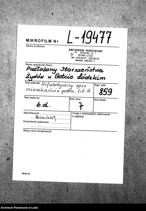 Obraz 2 z jednostki "[Alfabetyczny spis mieszkańców getta. Litera U]"