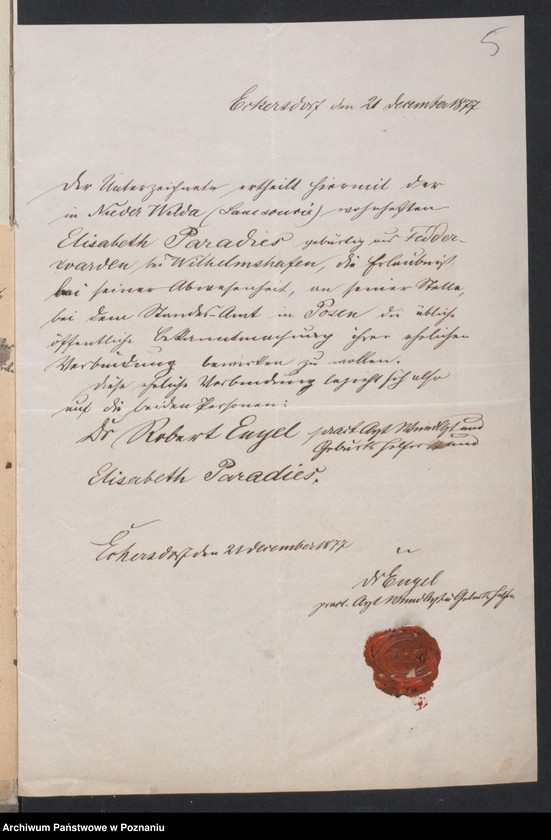 Obraz 7 z jednostki "Acta betreffend die Schrieftstücke nur §§ 28 bis 38,43,45 bis 50,55,65 und 66 der Reichsgesetz vom 6 Januar 1875 zum Heiraths -Register"