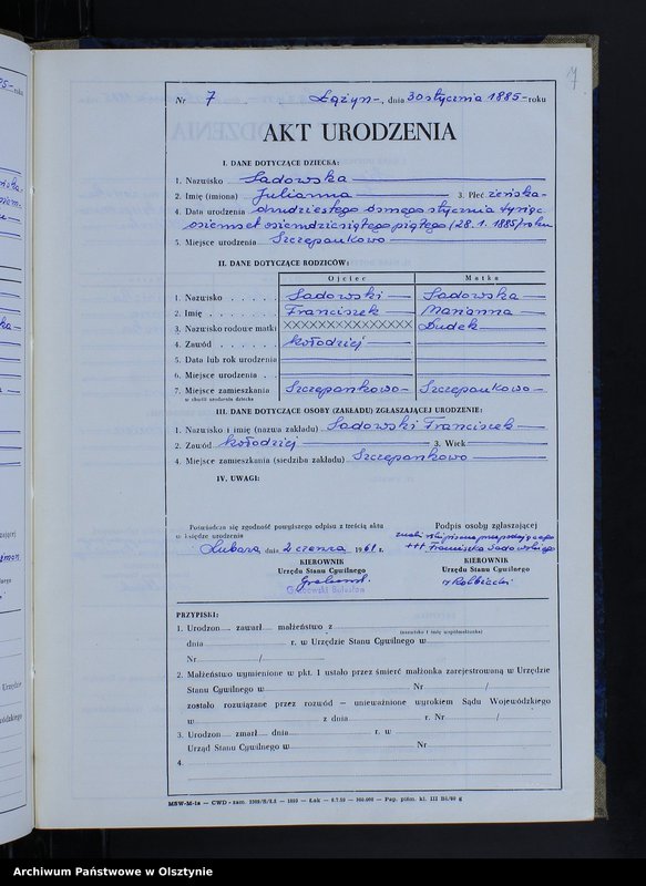 Obraz 9 z jednostki "Ksiega urodzeń Nr 1 - 90 /przepisana w języku polskim z oryginału niemieckiego w dniach 2.06.-16.06.1961/"