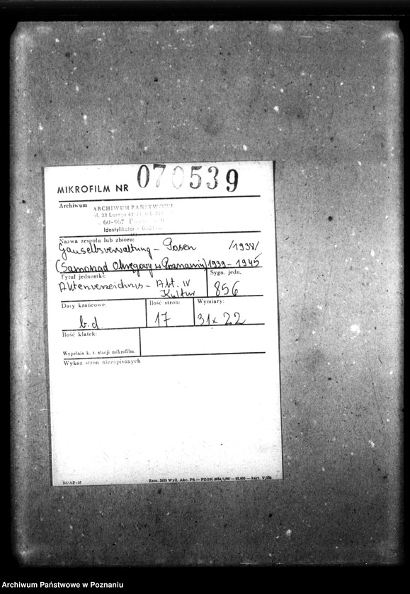 Obraz 2 z jednostki "Aktenverzeichnis - Abteilung IV, Kultur."