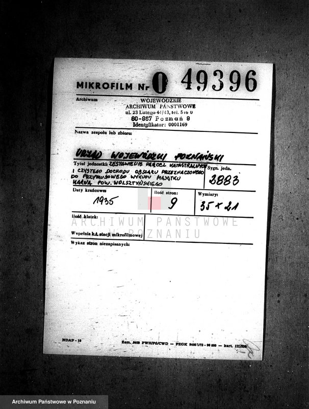 image.from.unit.number "Zestawienie parcel katastralnych i czystego dochodu obszaru przeznaczonego do przymusowego wykupu majątku Karna powiatu wolsztyńskiego"