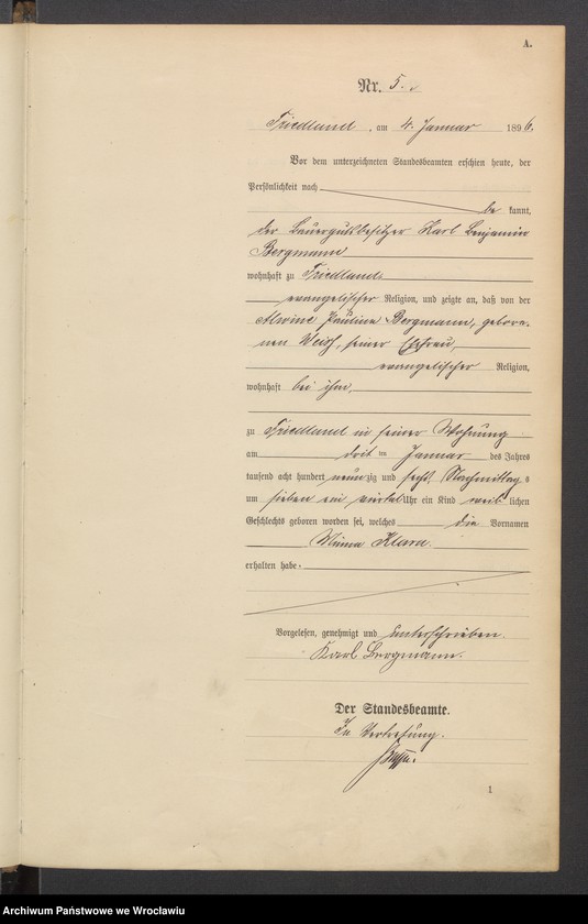 image.from.unit.number "Księga urodzeń USC Mieroszów (Friedland) 1896"
