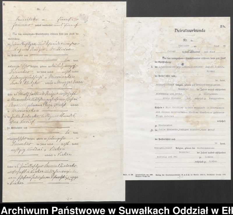 image.from.unit.number "Heirats-Haupt-Register des Königlichen Preussischen Standes-Amtes Kumilsko Kreis Johannisburg"