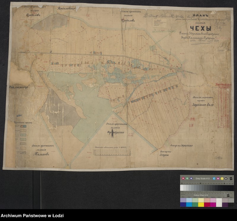Obraz 1 z jednostki "Plan zemel postupivšich v sobstvennost krest´jan selenìja Čechy Gminy Zdunskaja-Volja Sěradzskago Uězda Kališskoj Gubernìi"