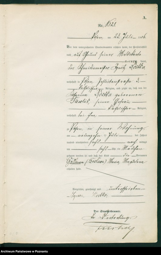 Obraz 9 z jednostki "Księga miejscowa urodzeń tom IV"