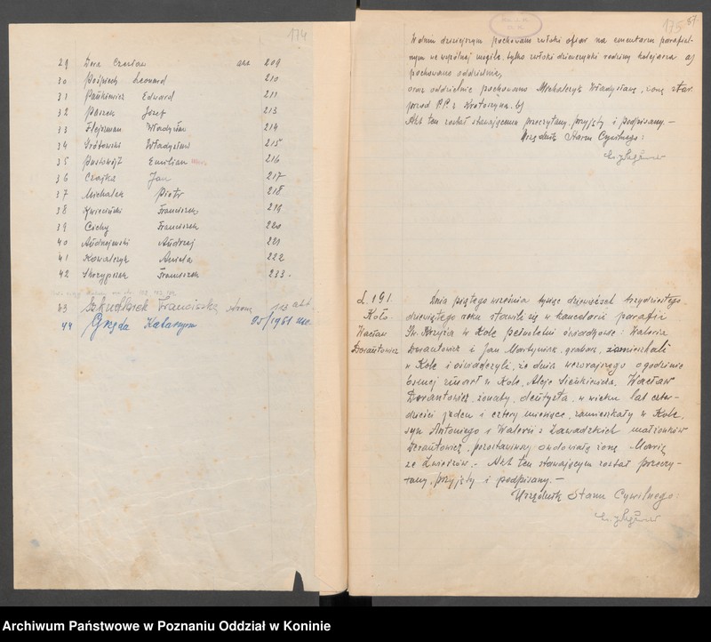 Obraz 4 z kolekcji "Akta zgonów zabitych i zmarłych ofiar bombardowania w Kole w dniu 2 września 1939 r.111"