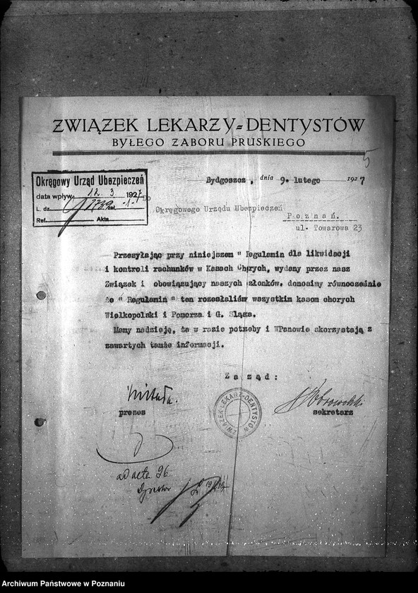 Obraz 9 z jednostki "Sprawy lekarzy - dentystów [regulamin, wykazy zatrudnionych dentystów i techniki dentystów]. [Okręgowy Urząd Ubezpieczeń]"