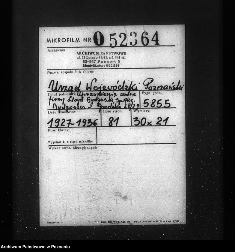 Obraz 2 z jednostki "/Uprawnienia wodne firmy Lloyd Bydgoski, Spółka Akcyjna Bydgoszcz ul. Grodzka 28/29/"