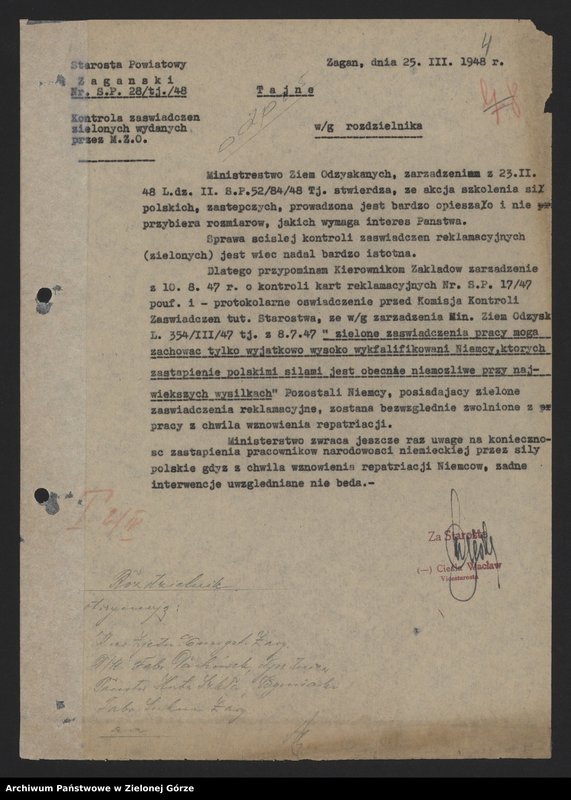 Obraz 6 z jednostki "Sprawy ludności niemieckiej - wysiedlanie Niemców - pisma , okólniki ."