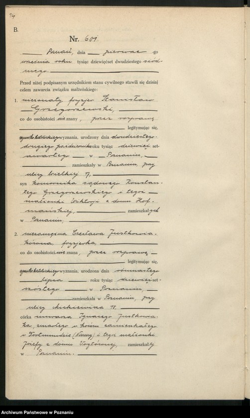 Obraz 16 z jednostki "Księga miejscowa małżeństw tom III [Rejestr główny małżeństw]"