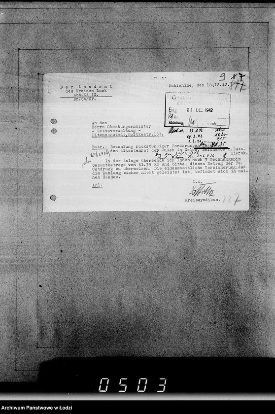 Obraz 13 z jednostki "Belege 803-909. Sonderkonto 12300."