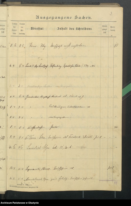 image.from.unit.number "Geschäfts Tagebuch Register der anausgegangenen Schreiben"