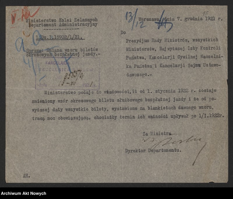 image.from.unit.number "Działalność Prezydium Rady Ministrów, Ministerstw : Poczt i Telegrafów, Kolei Żelaznych, Zdrowia, Spraw Wewnętrznych. Korespondencja z sejmem RP w sprawie lokomocji, w urzędach państwowych i armii"