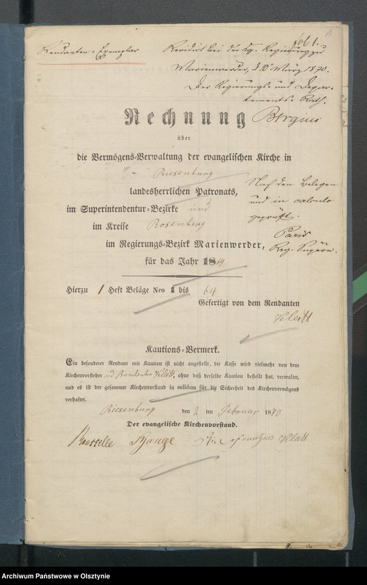 image.from.unit.number "Jahres Rechnung den beiden ewangelischen Kirchen zu Riesenburg"