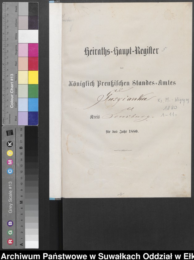 image.from.unit.number "Heiraths-Haupt-Register des Königlich Preussischen Standes-Amtes Guszianka Kreis Sensburg"
