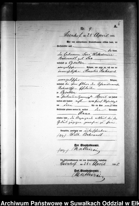 image.from.unit.number "Geburts-Neben-Register des Preussischen Standes-Amtes Gr. Strengeln Kreis Angerburg"