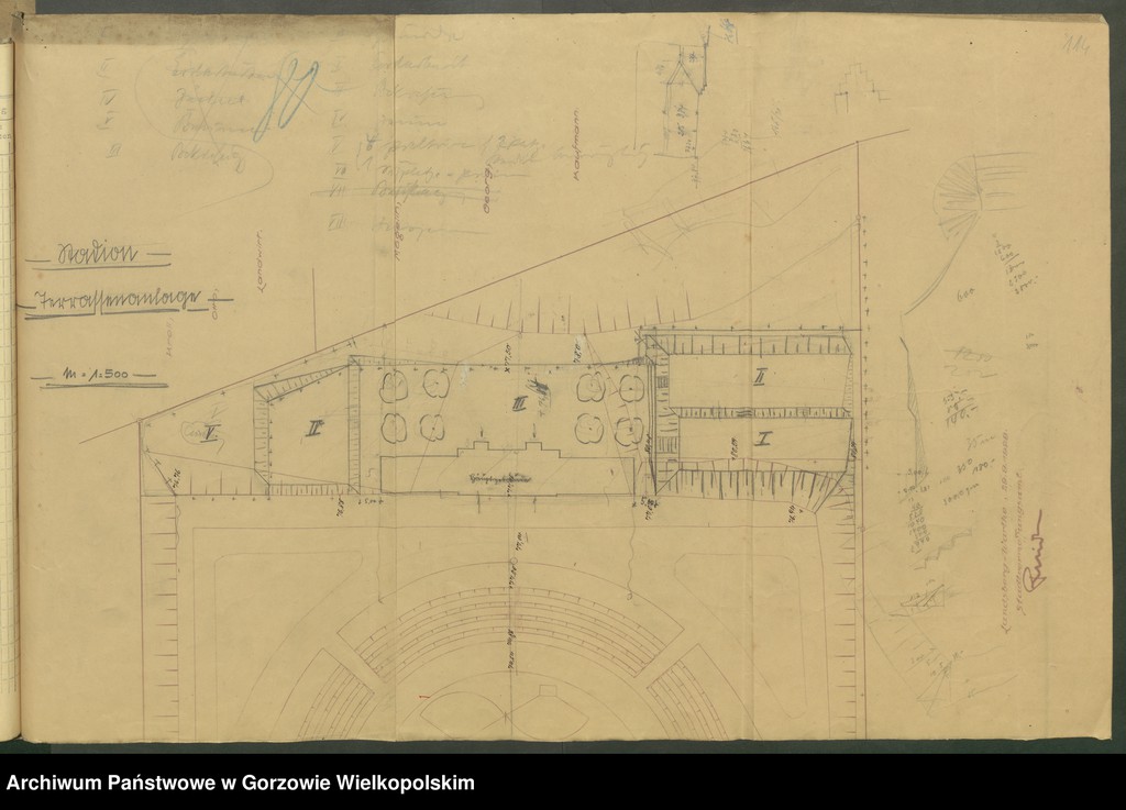 image.from.collection.number "Plany i projekty budowy stadionu sportowego przy Soldiner Strasse (ul. Konstytucji 3 Maja) z okresu 1925-1931."