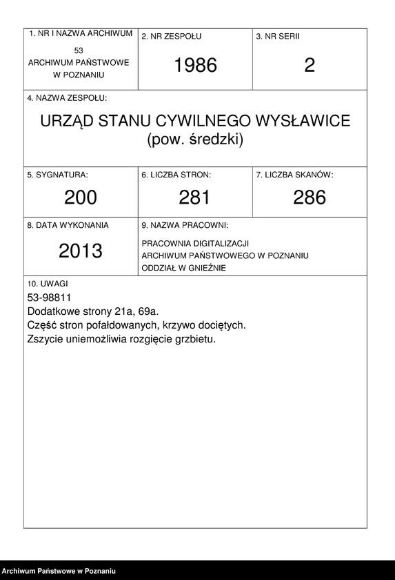 image.from.unit.number "Acta betreffend die Sammel-Akten zu den Heiratsregistern des Standesamtsbezirk Wyslawice Kreis Schroda"