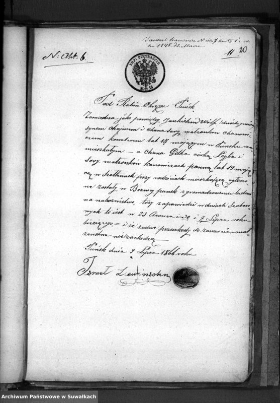image.from.unit.number "Dowody Akt Ślubnych Okręgu Bożniczego Puńsk z r. 1866"