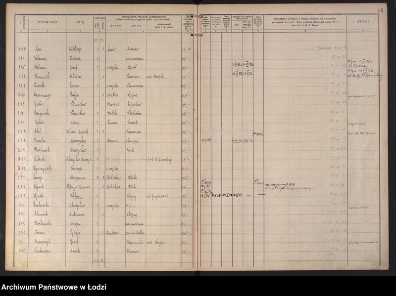 Obraz 19 z jednostki "Księga kontroli ruchu ludności (rejestr osób przybywających do gminy) Łódź, zameldowania pozaankietowe, komisariat XI, nr 1-1263"