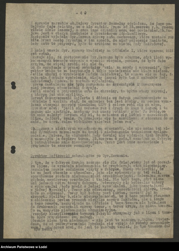 Obraz 5 z jednostki "Państwowe Zakłady Przemysłu Bawełnianego Ruda Pabianicka; protokoły z narad zakładowych, raporty dzienne o wykonaniu planu produkcji"