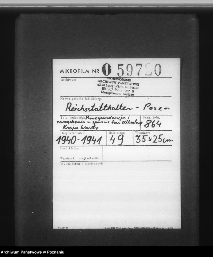 Obraz 2 z jednostki "Korespondencja i zarządzenia w sprawie tak zwanej odbudowy Kraju Warty"