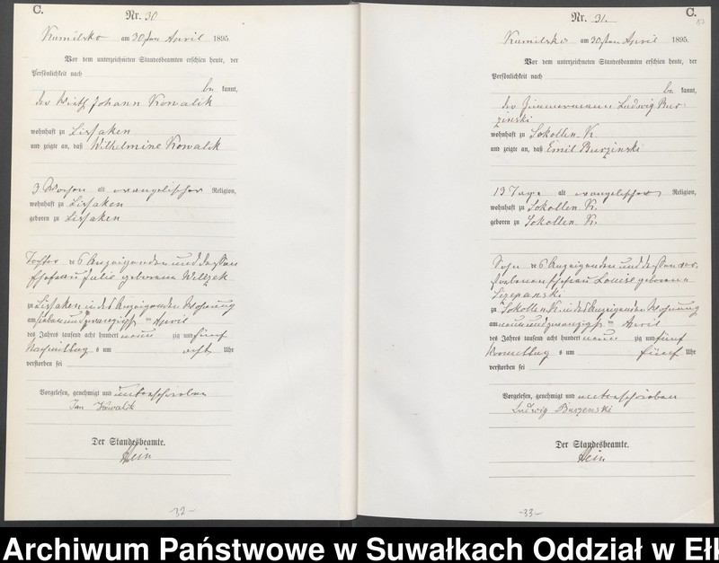 image.from.unit.number "Sterbe-Haupt-Register des Königlichen Preussischen Standes-Amtes Kumilsko Kreis Johannisburg"