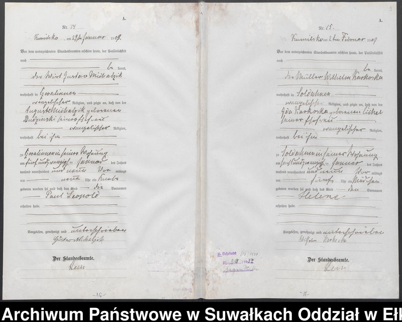 image.from.unit.number "[Geburts-Haupt-Register des Königlichen Preussischen Standes-Amtes Kumilsko Kreis Johannisburg]"