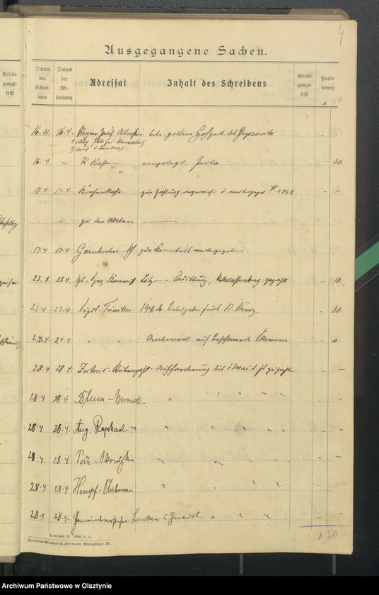 image.from.unit.number "Geschäfts Tagebuch Register der anausgegangenen Schreiben"