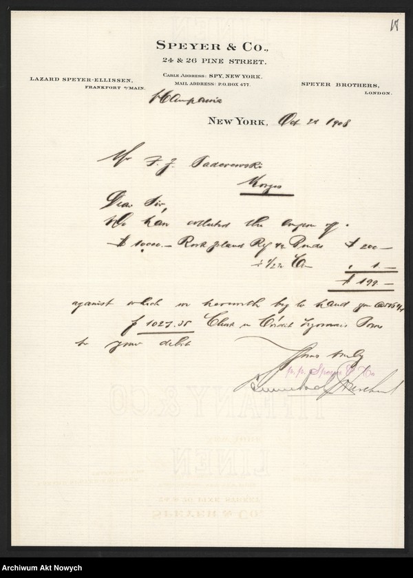 image.from.unit.number "Spyer and Co. (New York) Korespondencja, zestawienia"