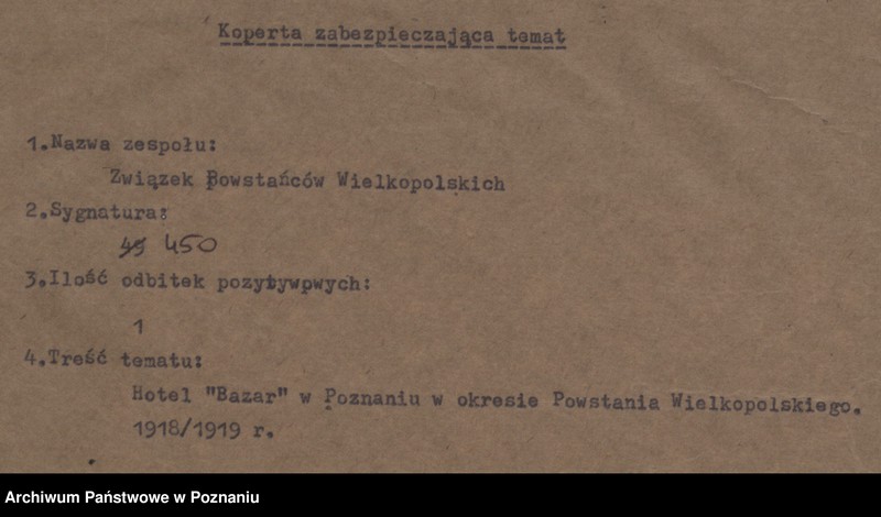 Obraz 4 z jednostki "Hotel Bazar w okresie Powstania Wielkopolskiego 1918 - 1919."