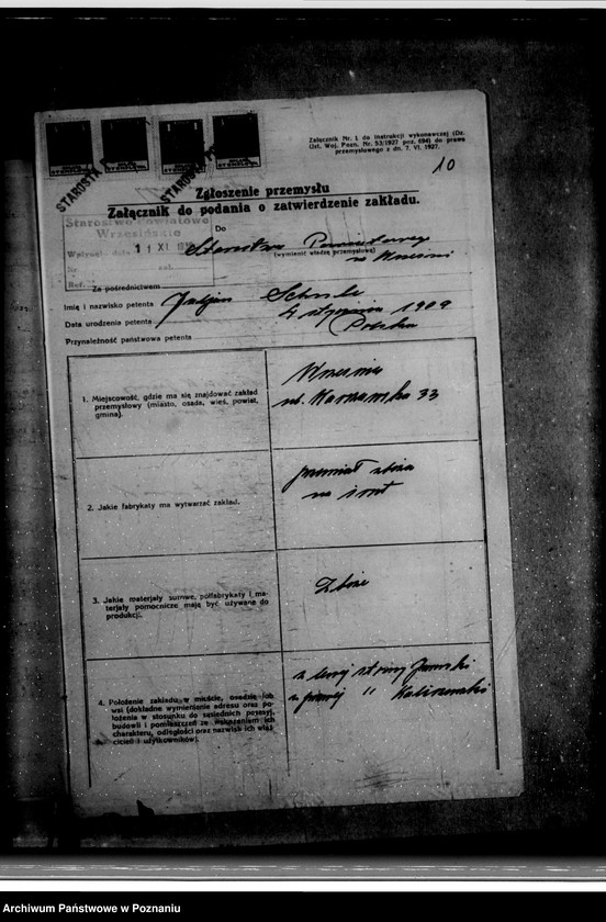 Obraz 14 z jednostki "Zatwierdzenie zakładu przemysłowego /śrutownika/ J. Schultza we Wrześni"