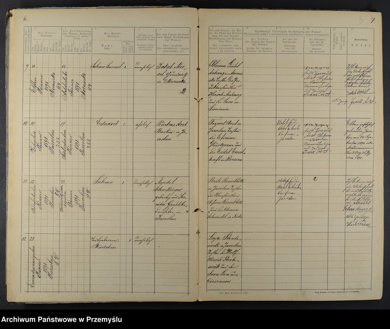 image.from.unit.number "Geburtsmatrik des Isr.[aelitischen] Matriken-Bezirkes Jaroslau pro 1891"