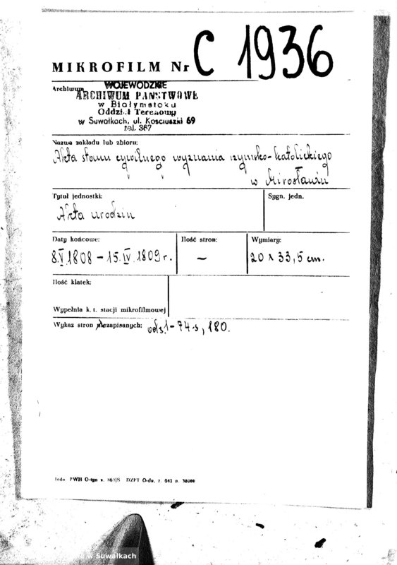 image.from.team "Akta stanu cywilnego parafii rzymskokatolickiej w Mirosławiu"