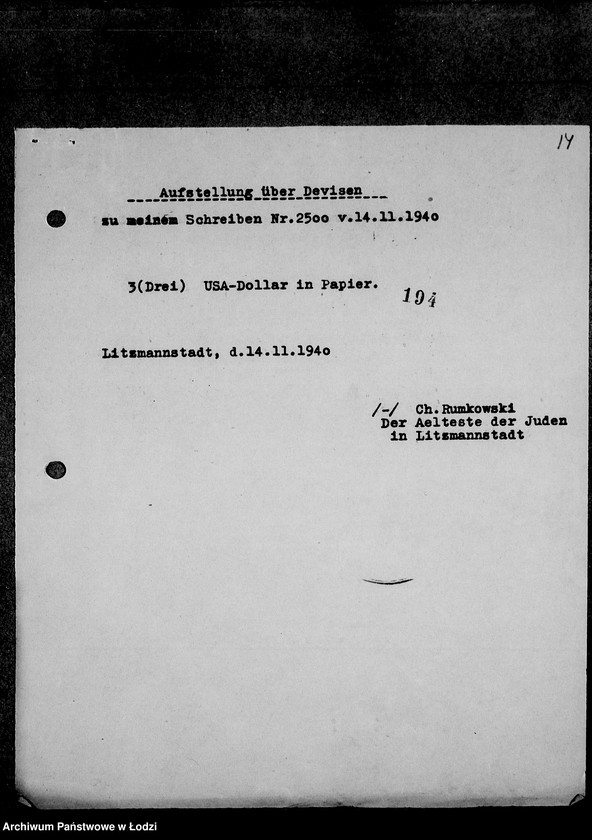 Obraz 18 z jednostki "Korrespondenz mit dem Aeltesten der Juden"