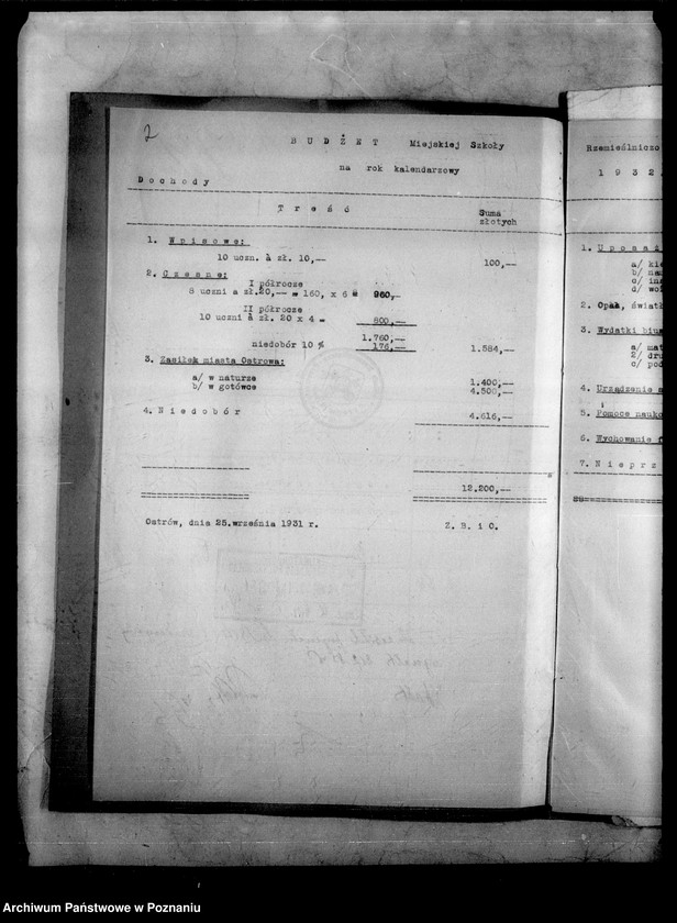 Obraz 6 z jednostki "Miejska Szkoła Rzemieślniczo-Przemysłowa- Ostrów [budżet na rok 1932]"