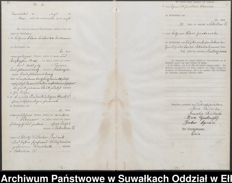 image.from.unit.number "Heiraths-Haupt-Register des Königlichen Preussischen Standes-Amtes Kumilsko Kreis Johannisburg"