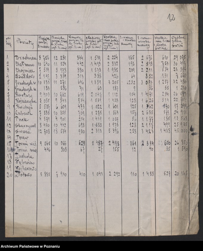 Obraz 13 z jednostki "[Spis inwentarza żywego w Księstwie Poznańskim w obrębie linii demarkacyjnej z 15 grudnia 1919 roku i inne spisy inwentarza żywego oraz ludności w województwie pomorskim]"