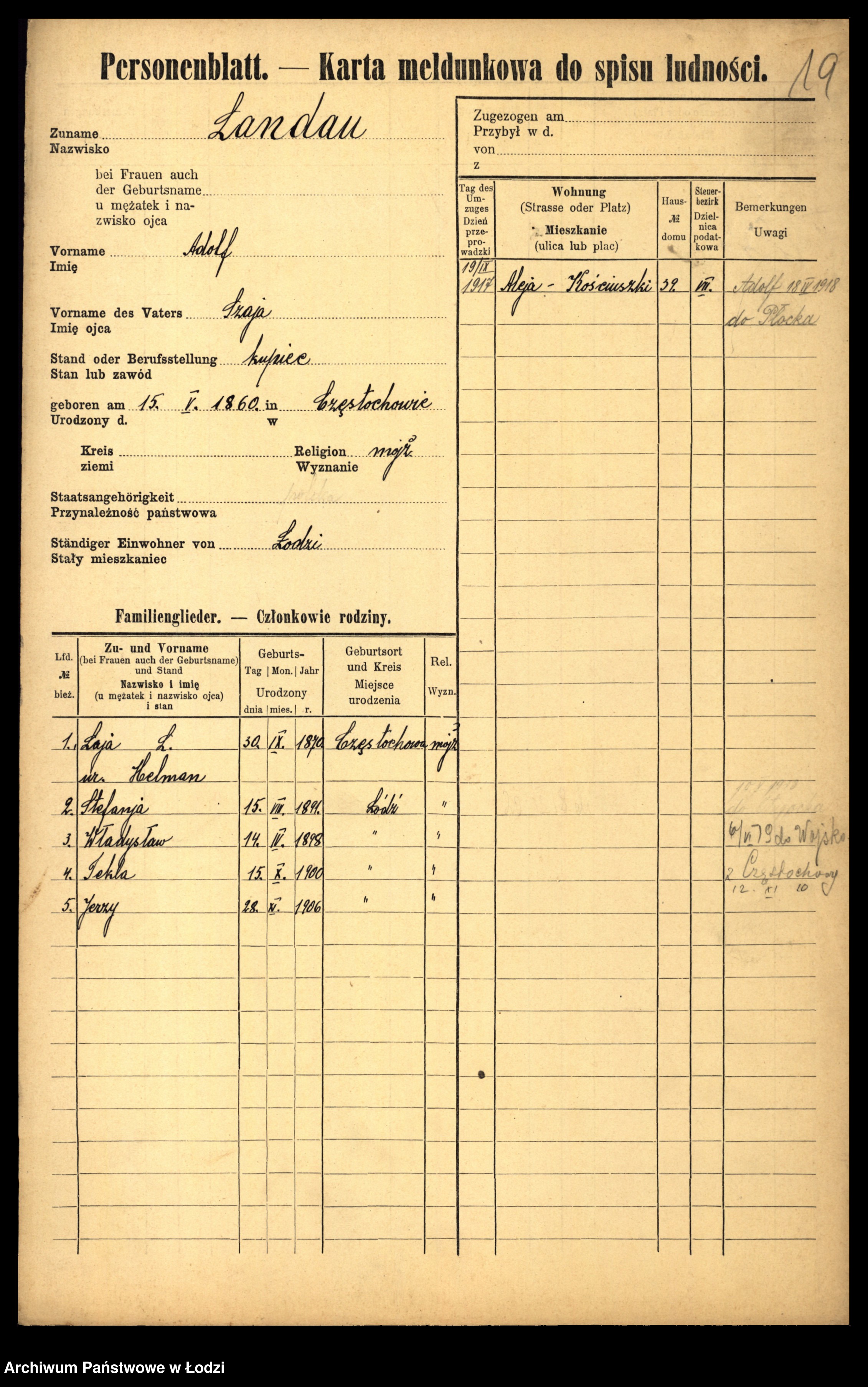 Skan z jednostki: [Spis ludności Łodzi] Landau - Landman