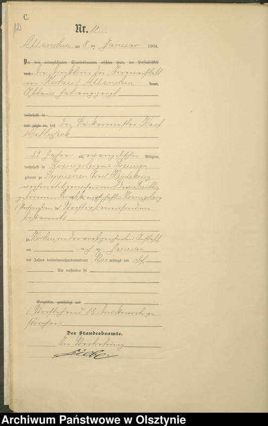 image.from.unit.number "Sterbe-Haupt-Register Tom I, Nr 1 - 398"