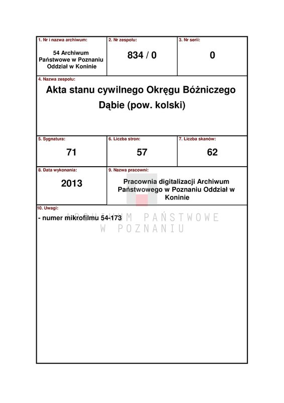 Obraz 1 z jednostki "Księga urodzeń, małżeństw, zgonów"