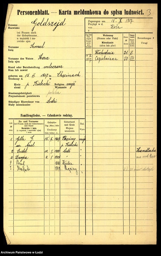 Obraz 5 z jednostki "[Spis ludności Łodzi] Goldszajd - Goldstein"